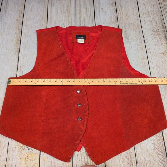 Hunters Run Leather Vest Western Suede Button Front Red Sleeveless 1X‎ - Picture 3 of 7